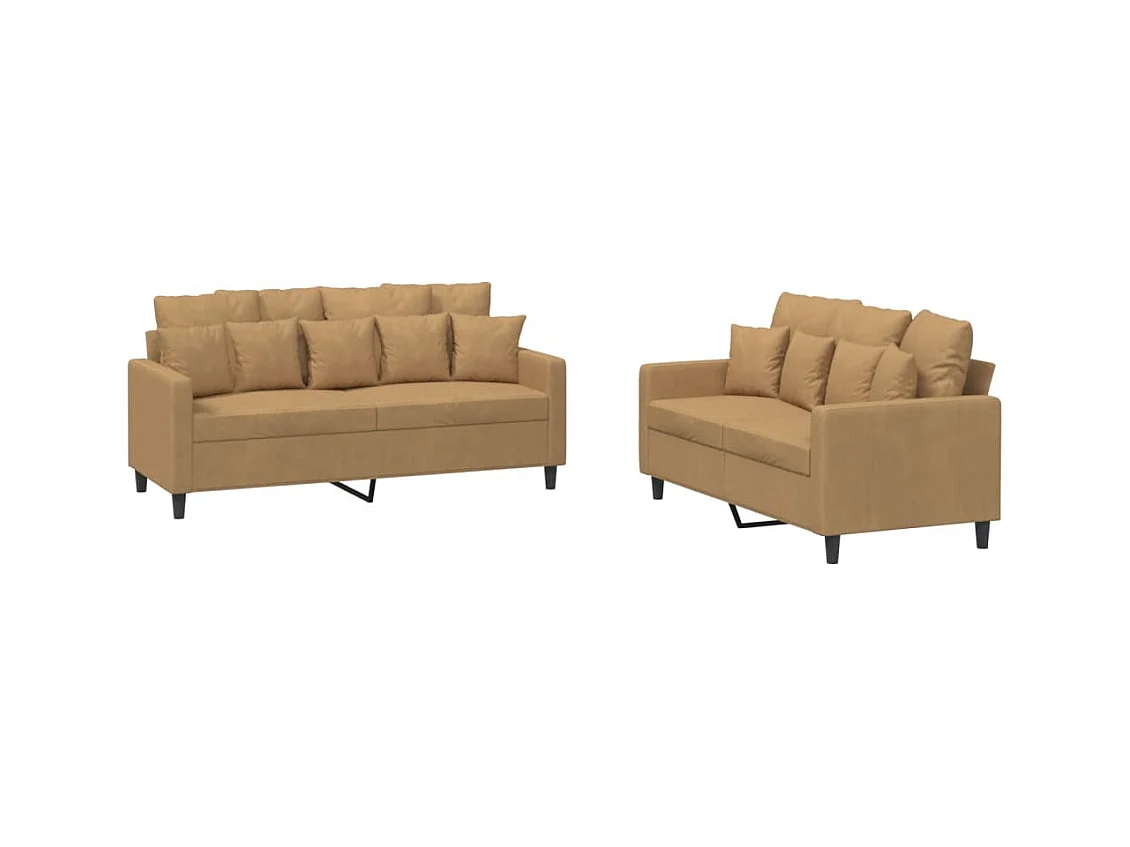 Set di Divani 2 pz con Cuscini Marrone in Velluto
