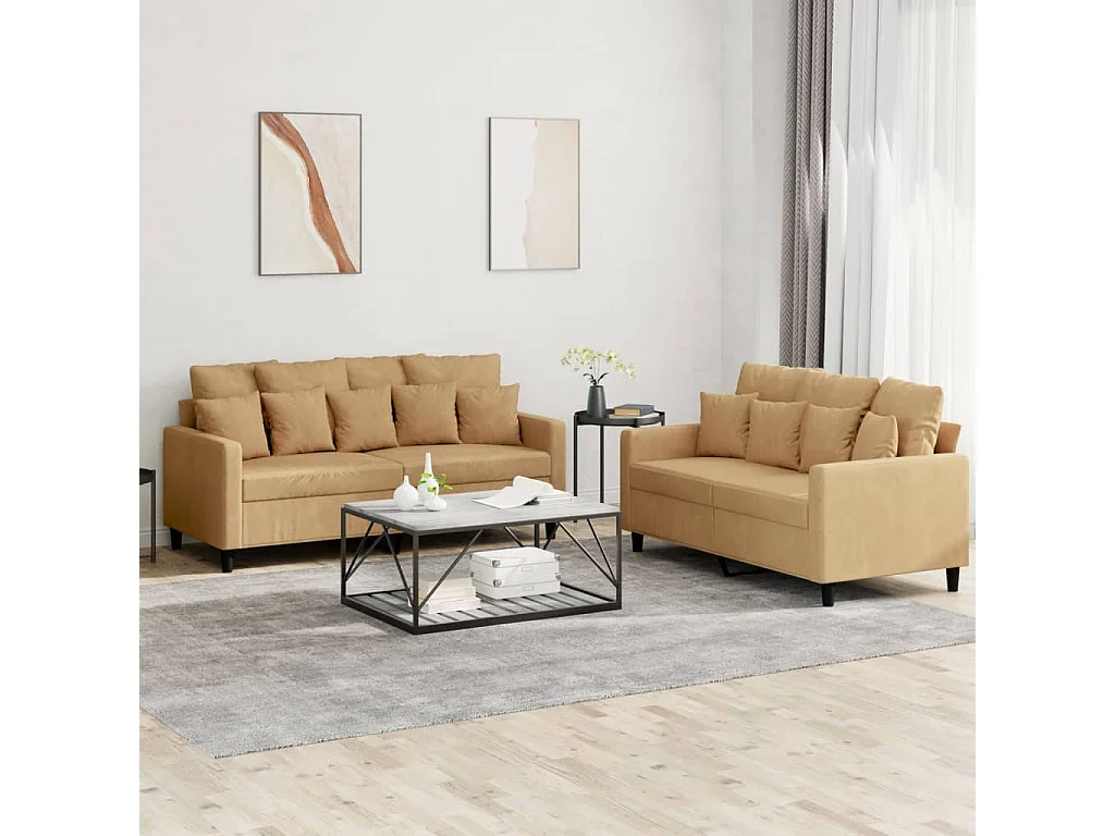 Set di Divani 2 pz con Cuscini Marrone in Velluto