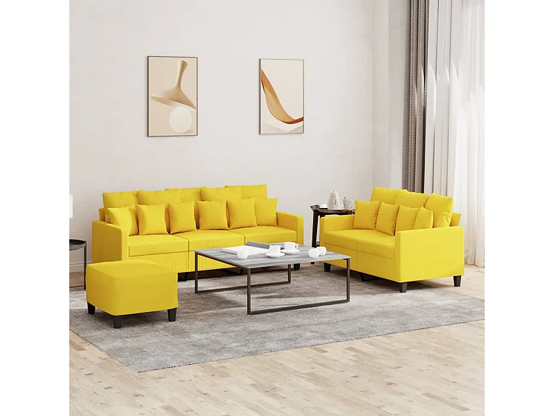 3 pcs conjunto de sofás com almofadões tecido amarelo-claro
