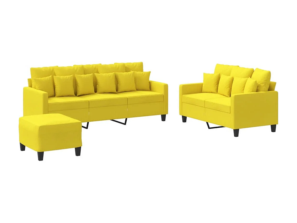 3 pcs conjunto de sofás com almofadões tecido amarelo-claro