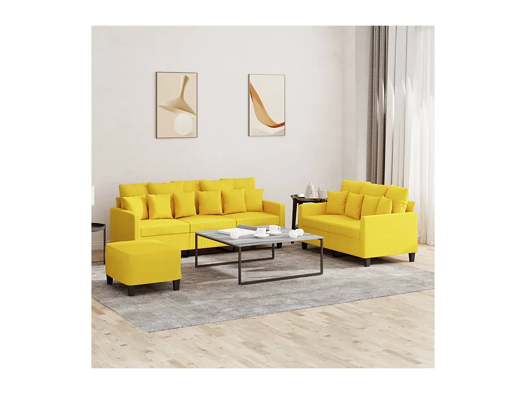 Ensemble de canapés 3 pcs avec coussins Jaune clair Tissu