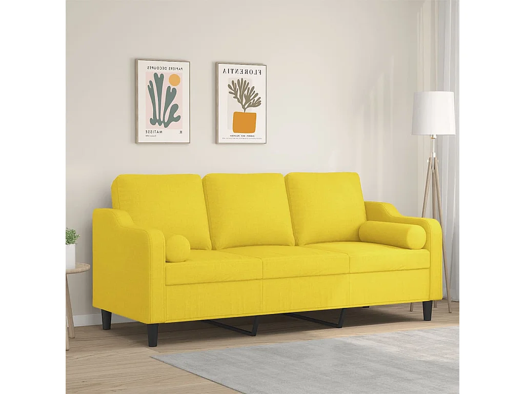 Canapé 3 places avec oreillers jaune clair 180 cm tissu