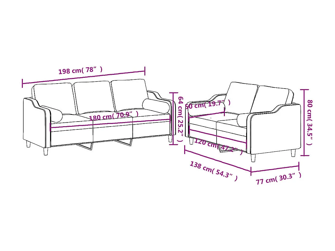 Ensemble de canapés 2 pcs avec coussins jaune clair tissu