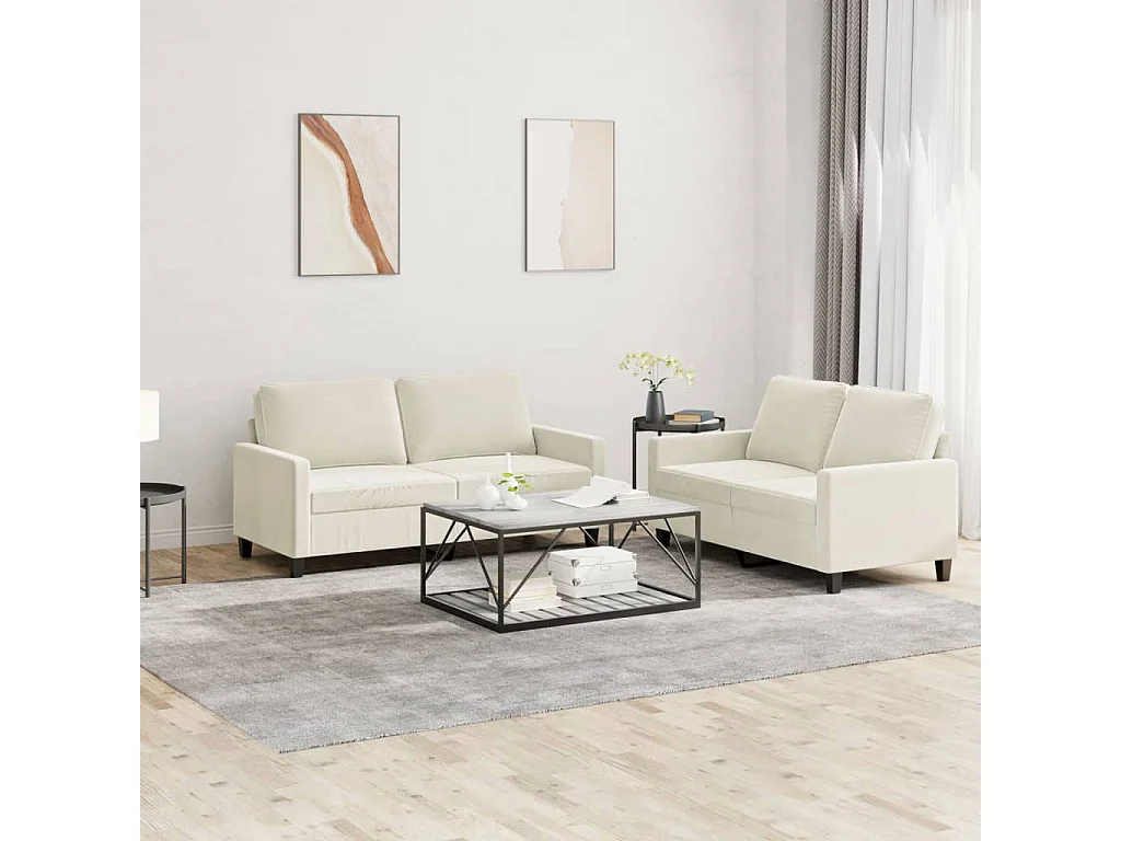 2-delige Loungeset met kussens fluweel crèmekleurig