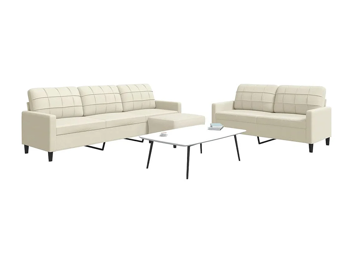 3 pcs conjunto de sofás com almofadões veludo cor creme