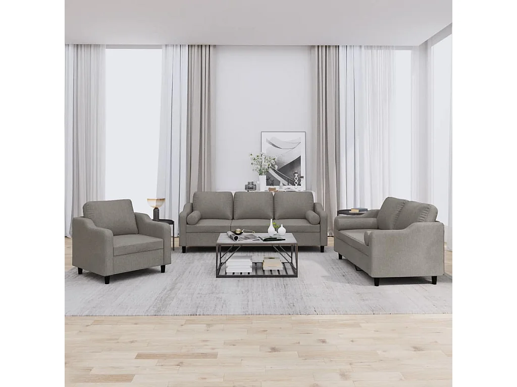 Ensemble de canapés 3 pcs avec coussins taupe tissu