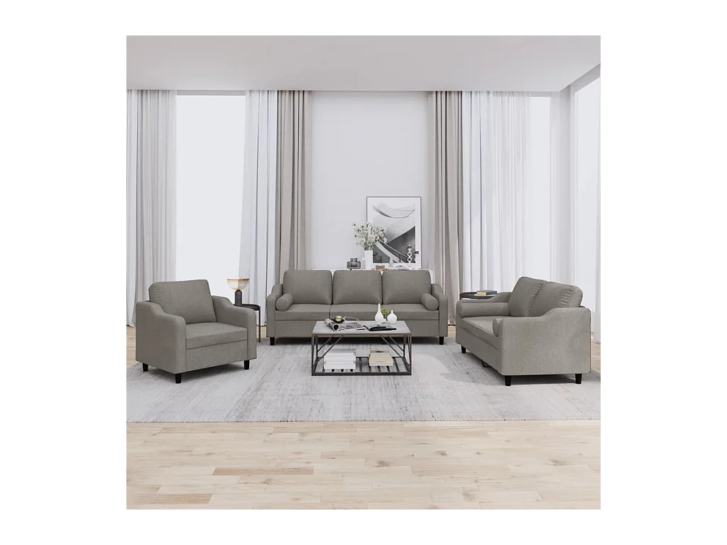Ensemble de canapés 3 pcs avec coussins taupe tissu