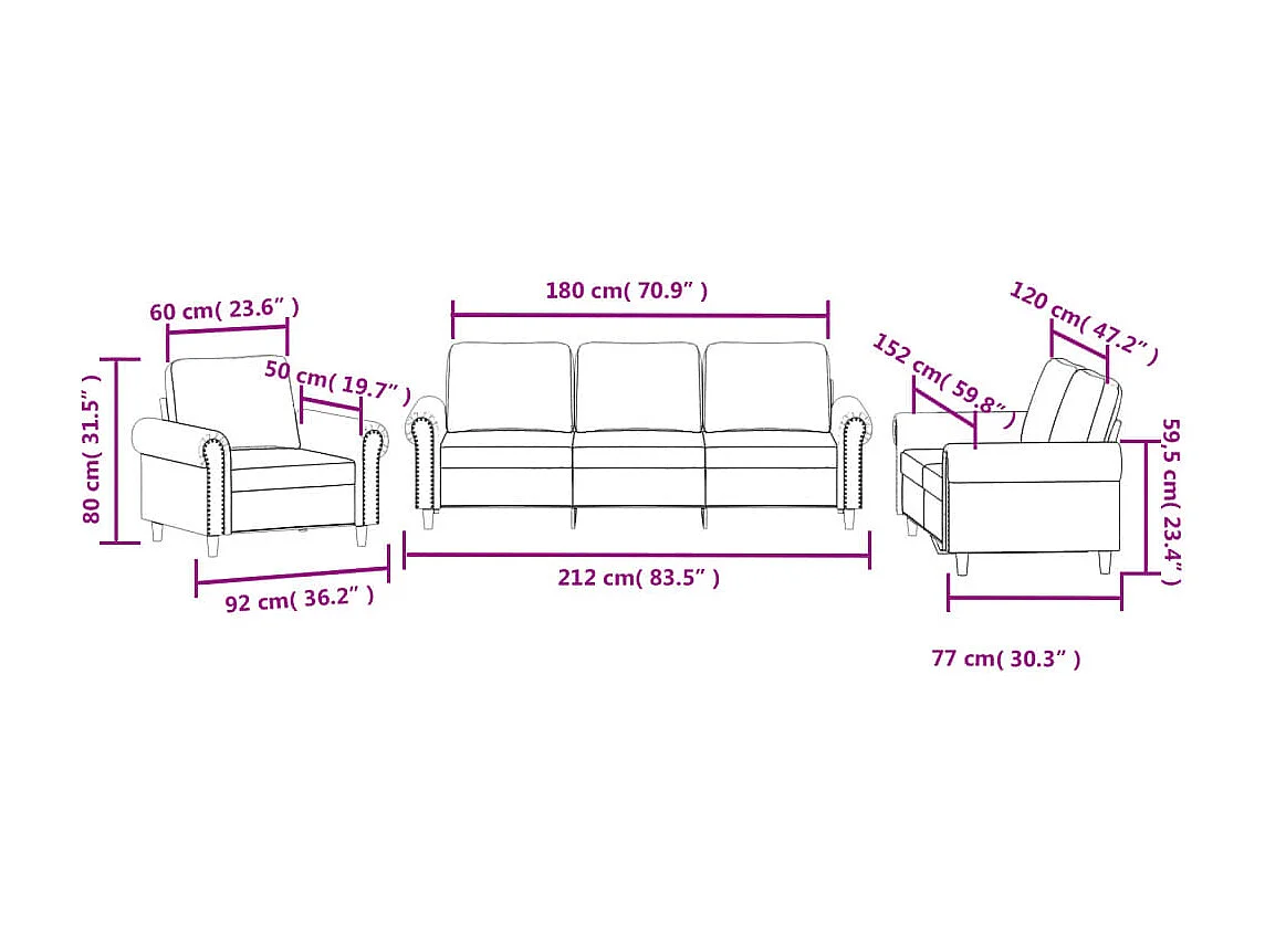 3-delige Loungeset met kussens fluweel donkergroen