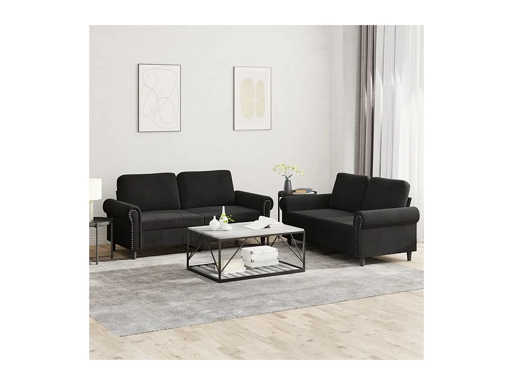 Set di Divani 2 pz con Cuscini Nero in Velluto