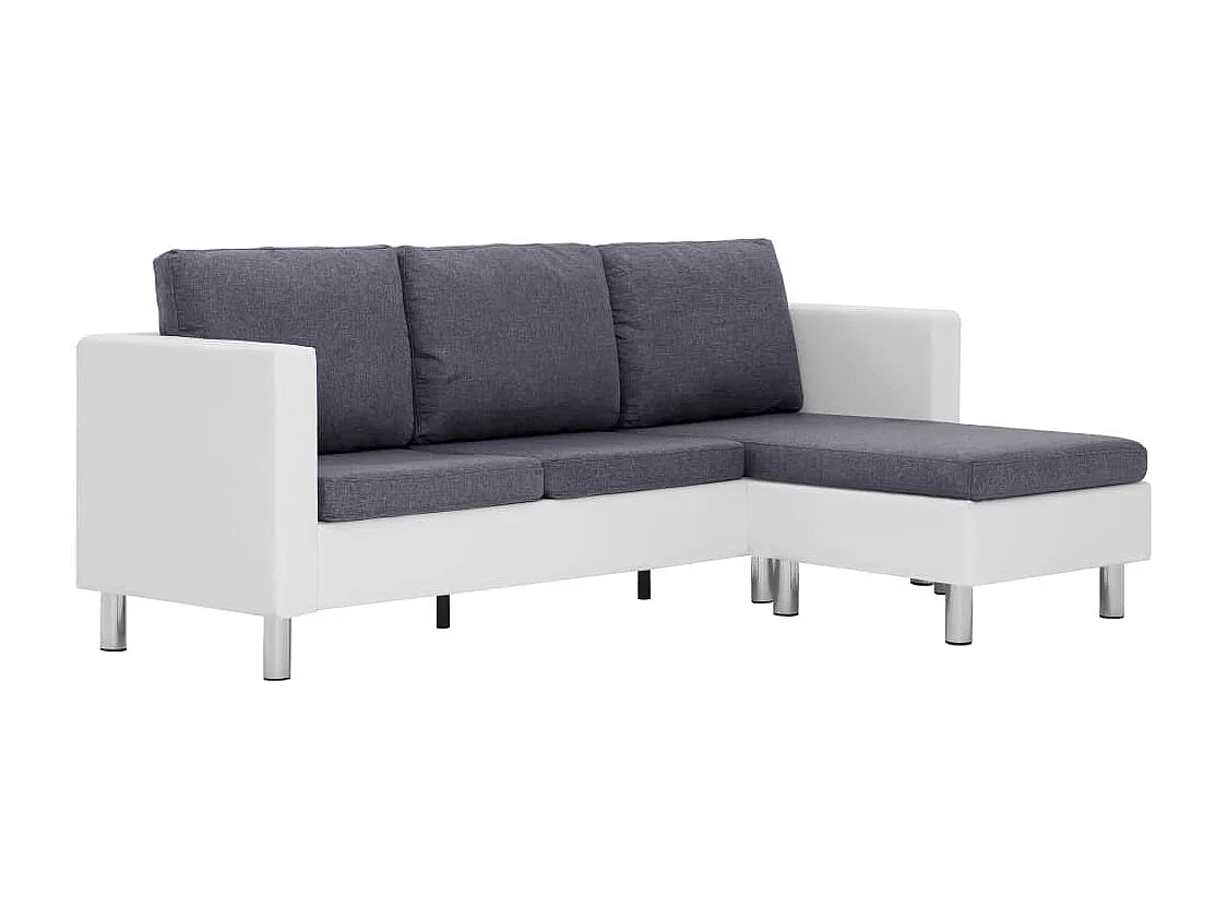 Canapé à 3 places avec coussins blanc similicuir