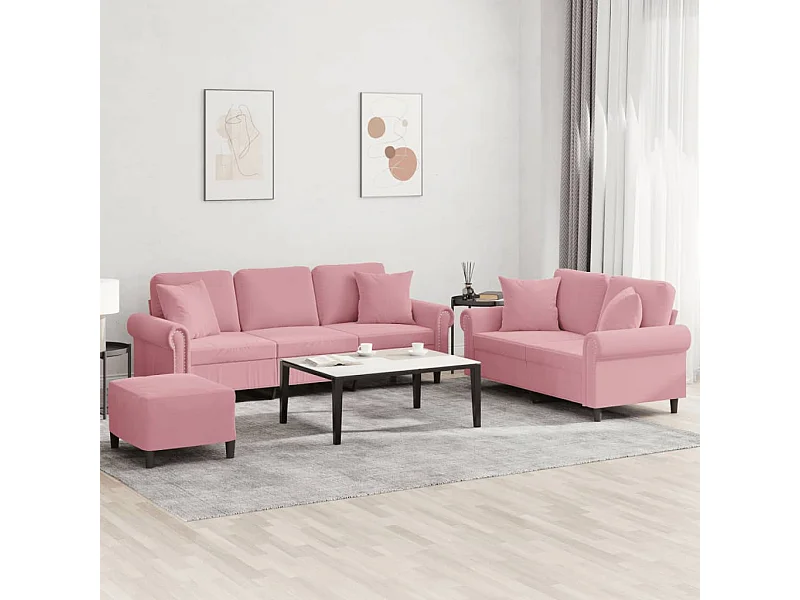 Juego de sofás con cojines 3 piezas terciopelo rosa