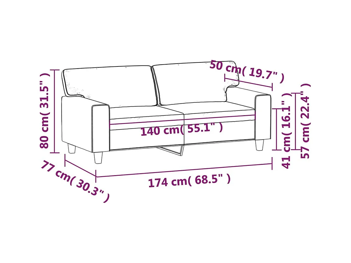 Canapé à 2 places Noir 140 cm Similicuir