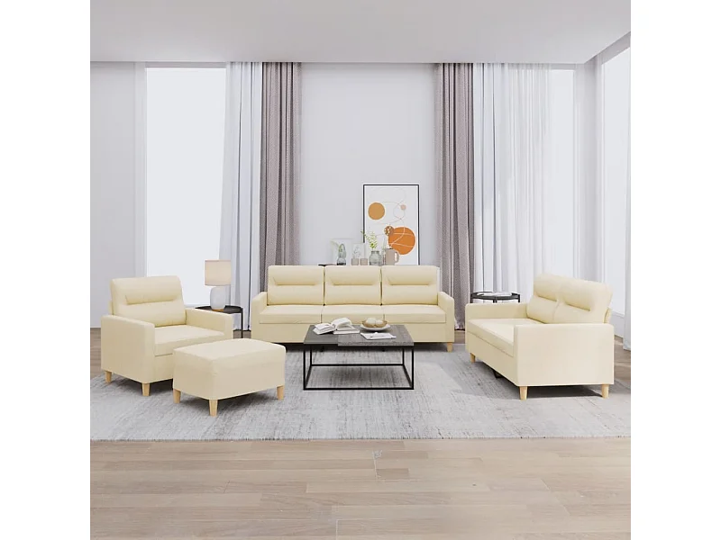 4 pcs conjunto de sofás com almofadões tecido cor creme