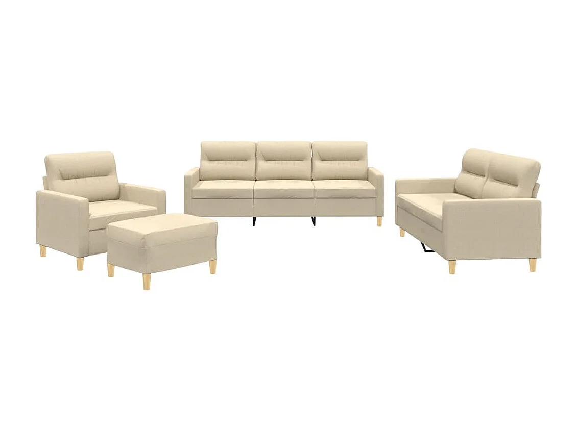 Set di Divani 4 pz con Cuscini Crema in Tessuto