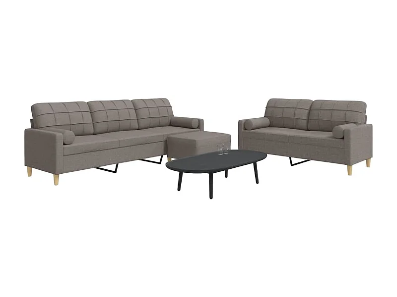 3-delige Loungeset met voetenbank en kussens stof taupe
