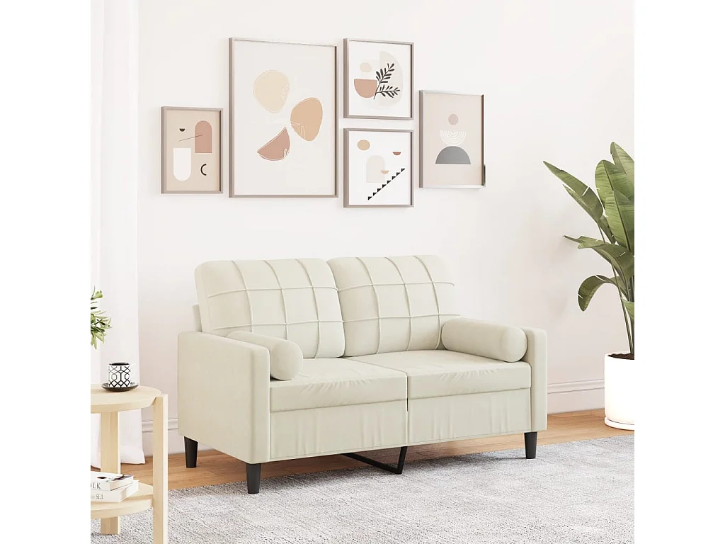 Canapé 2 places avec oreillers décoratifs crème 120 cm velours