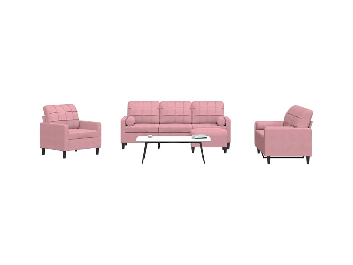 Ensemble de canapés 4pcs et coussins et traversins rose velours