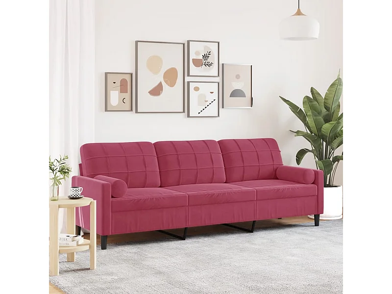 Canapé 3 places avec oreillers bordeaux 210 cm velours