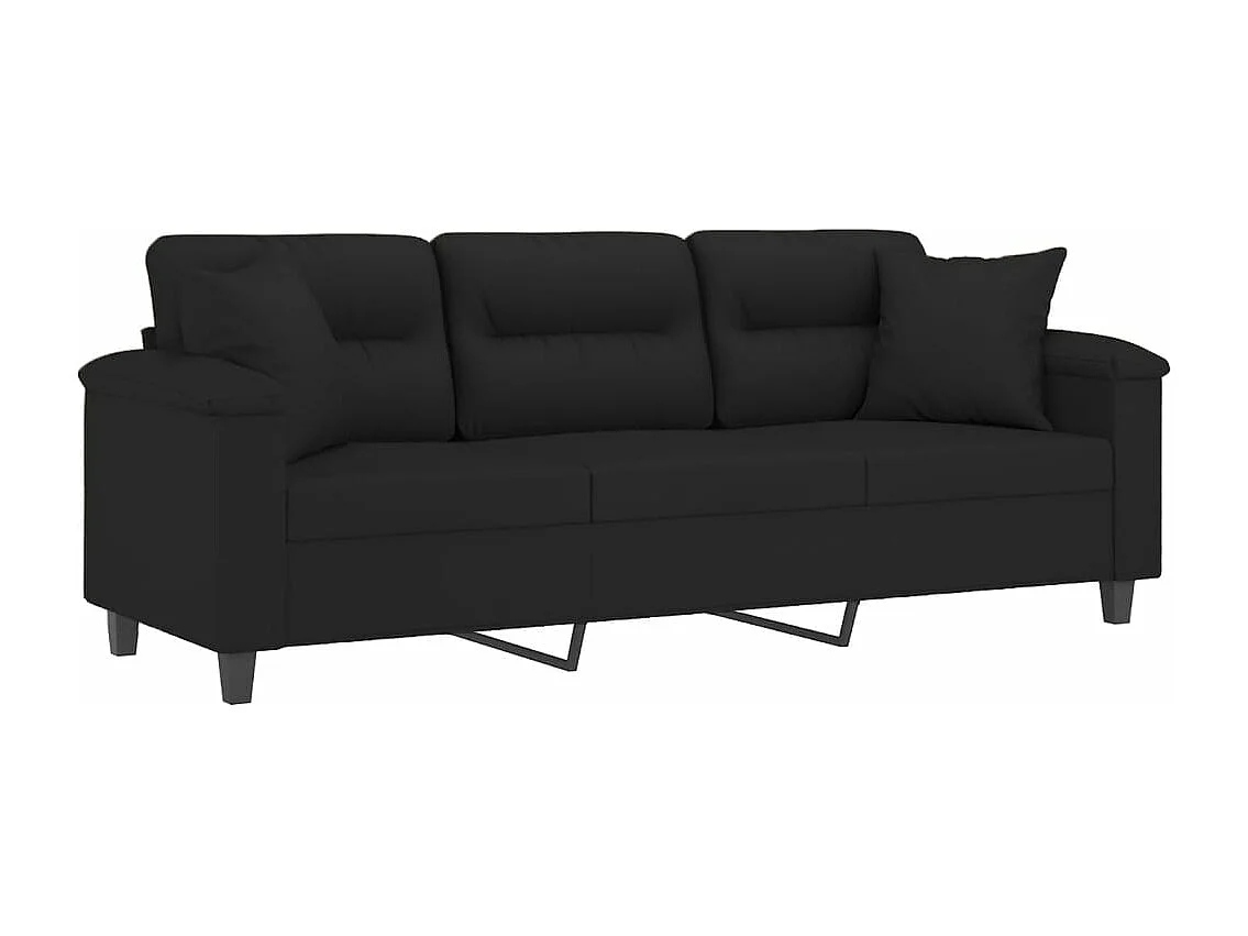 Canapé 3 places avec oreillers noir 180 cm tissu microfibre