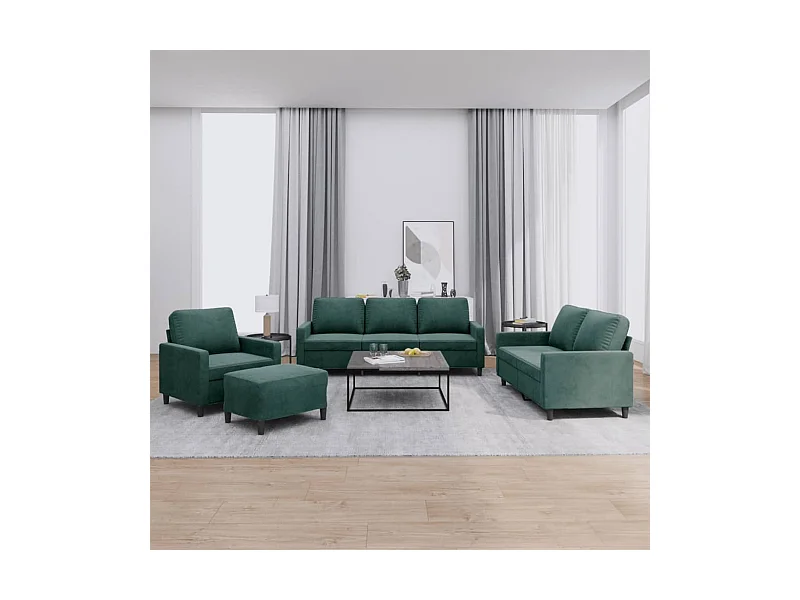 Set di Divani 4 pz con Cuscini Verde scuro in Velluto