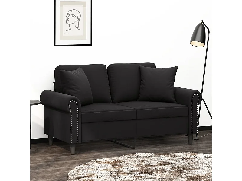 Canapé 2 places avec oreillers décoratifs noir 120 cm velours