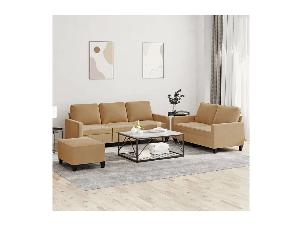 Ensemble de canapés 3 pcs avec coussins Marron Velours