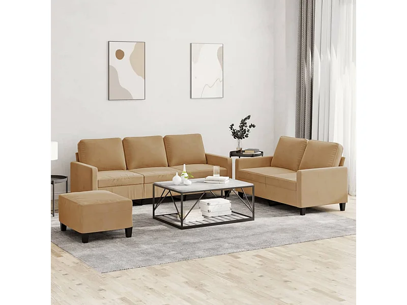 3-delige Loungeset met kussens fluweel bruin