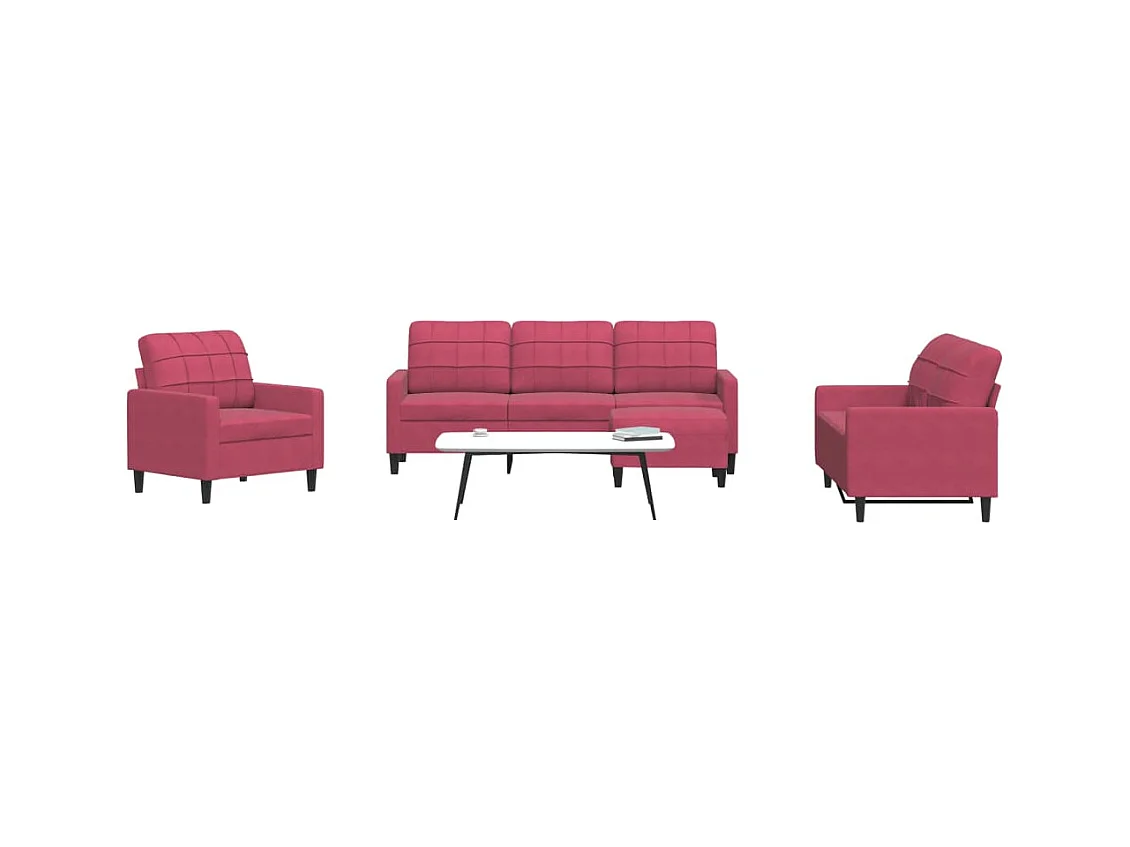 Ensemble de canapés 4 pcs avec coussins Rouge bordeaux Velours