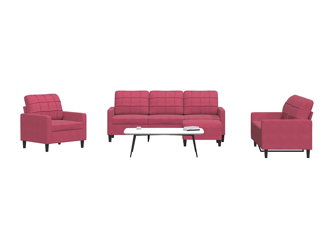 Set di Divani 4 pz con Cuscini Rosso Vino in Velluto