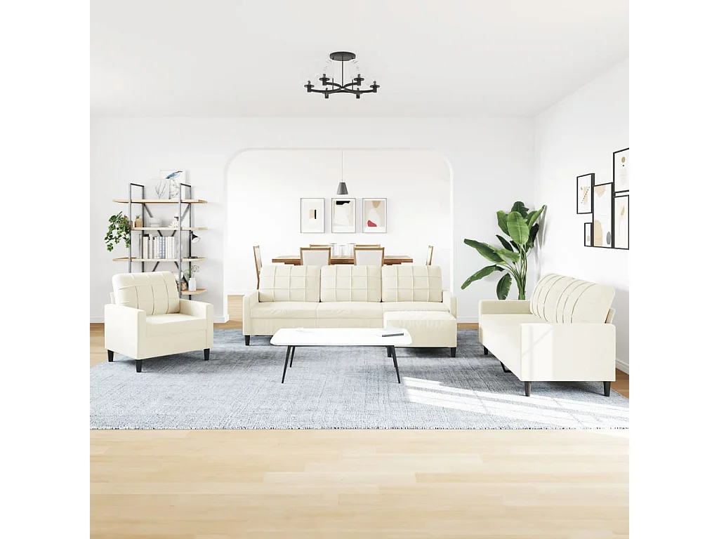 4 pcs conjunto de sofás com almofadões veludo cor creme
