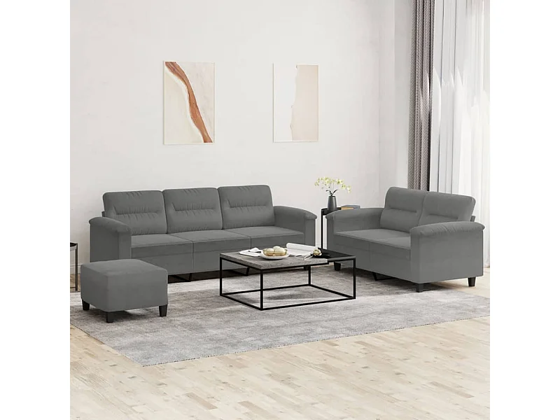 Ensemble de canapés 3 pcs coussins gris foncé tissu microfibre