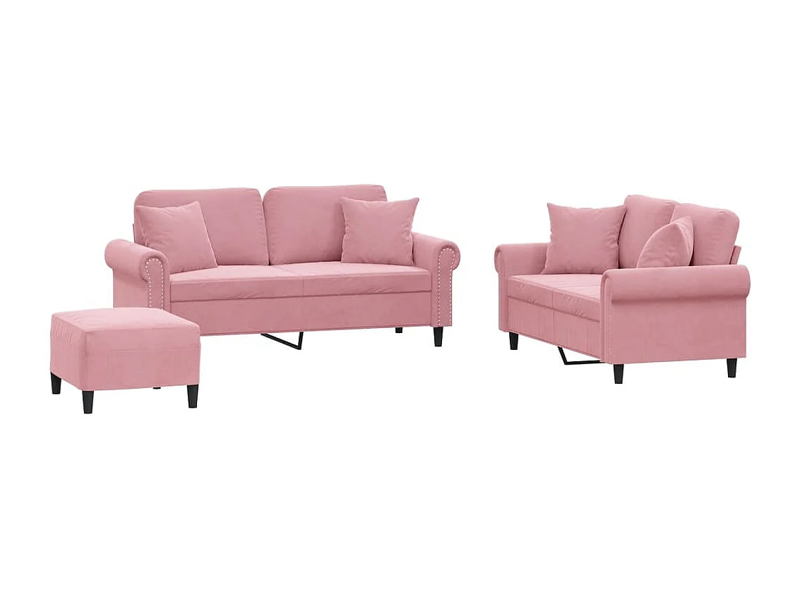 Set di Divani 3 pz con Cuscini Rosa in Velluto