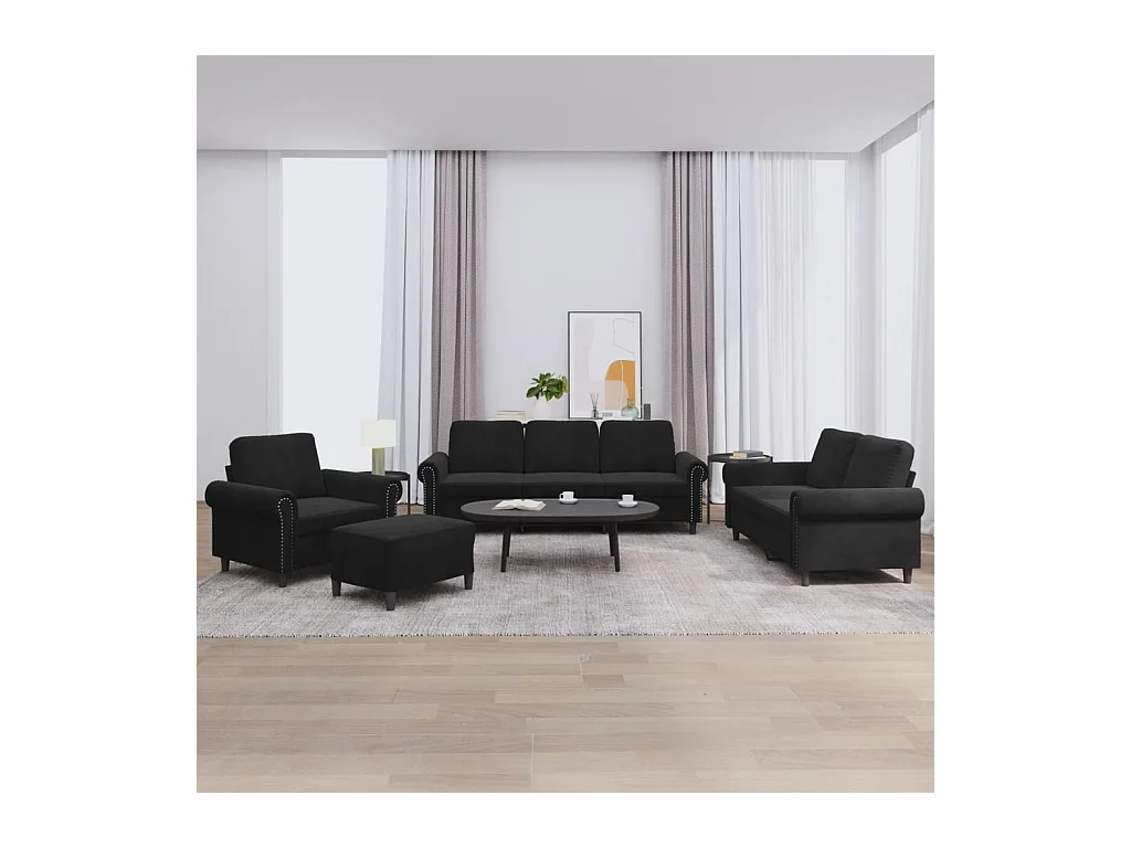 Ensemble de canapés 4 pcs avec coussins Noir Velours