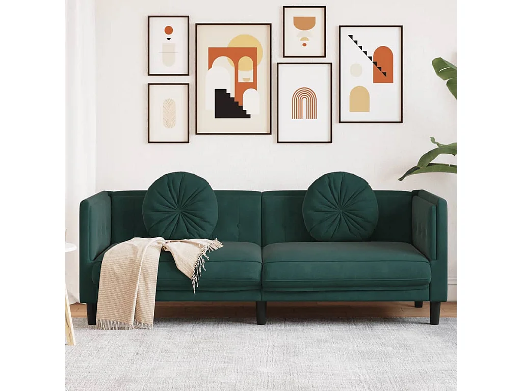 Sofa mit Kissen 3-Sitzer Dunkelgrün Samt