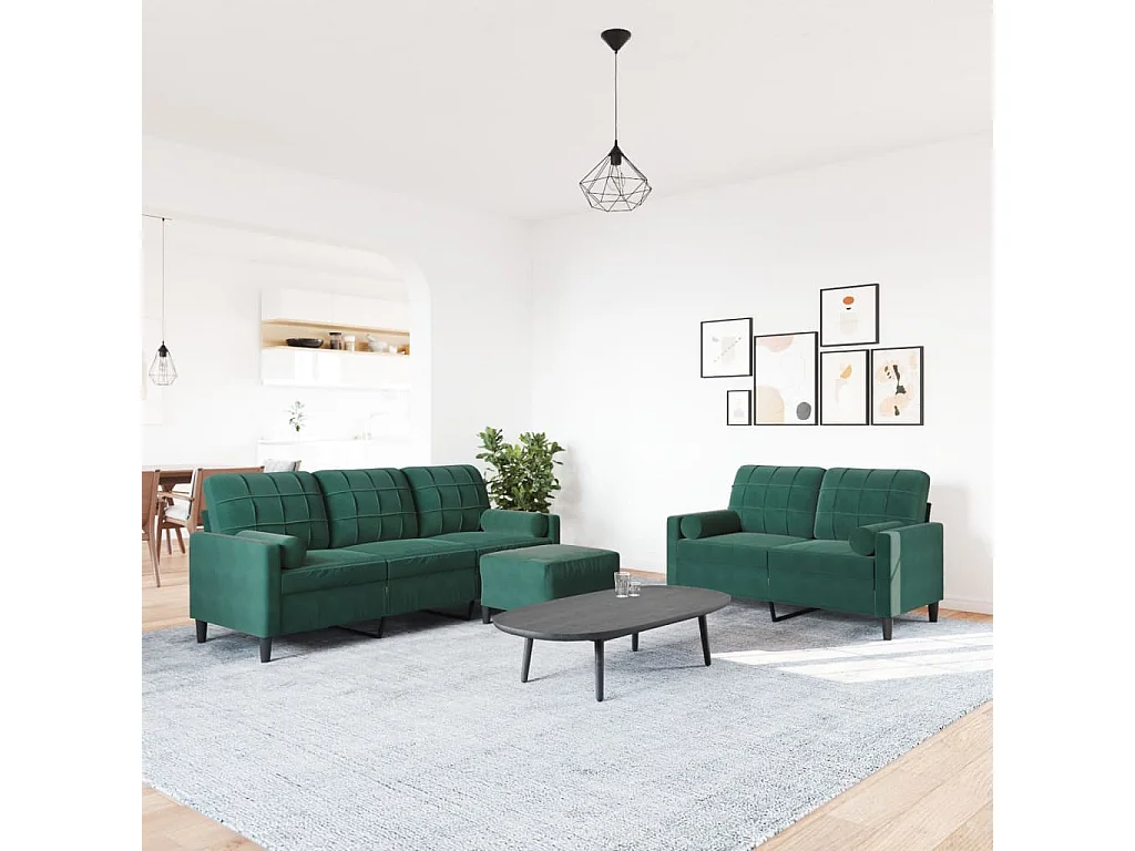 Ensemble de canapés 3 pcs avec coussins et traversins velours