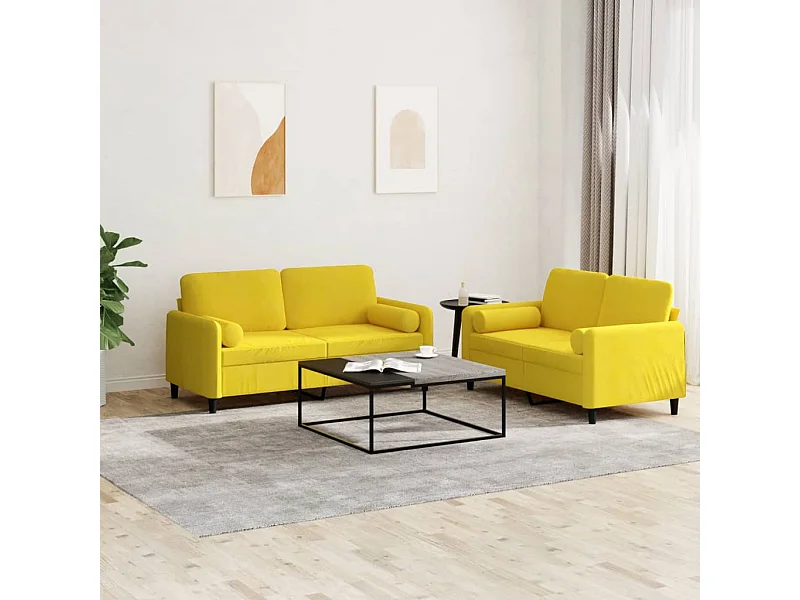 Set di Divani 2 pz con Cuscini Giallo in Velluto