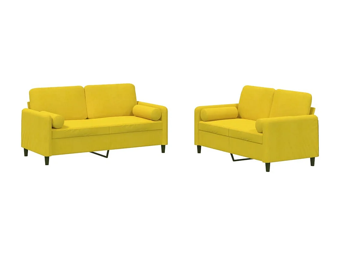 Ensemble de canapés 2 pcs avec coussins jaune velours