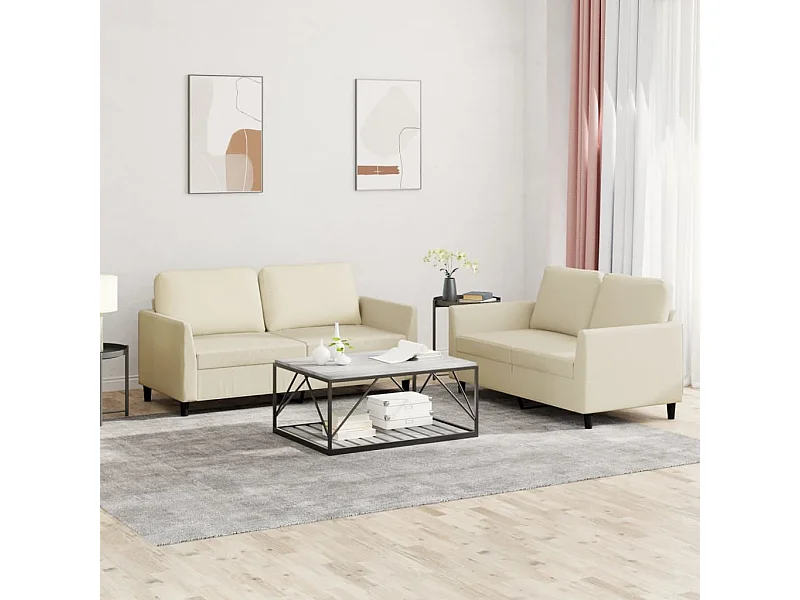 2-delige Loungeset met kussens kunstleer crème