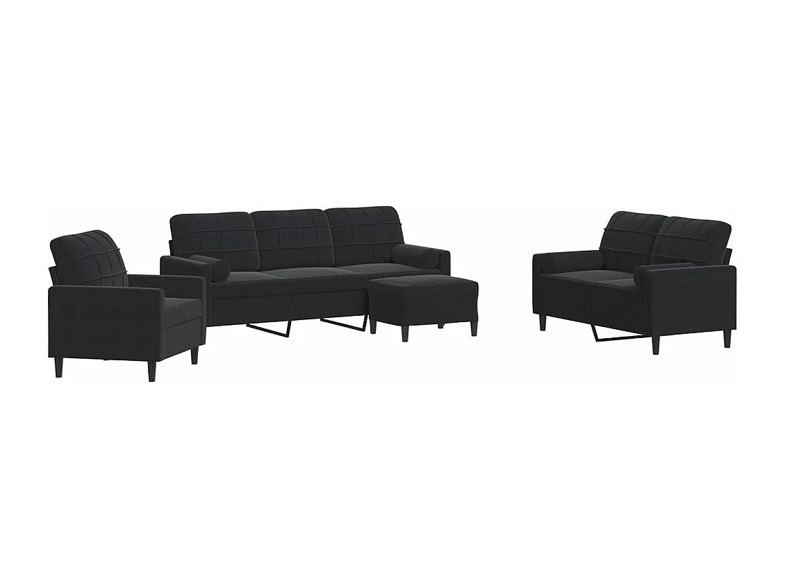 Ensemble de canapés 4pcs et coussins et traversins noir velours