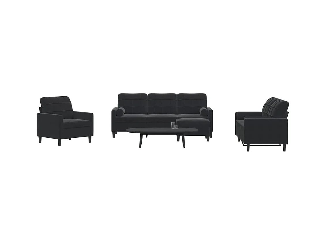 Ensemble de canapés 4pcs et coussins et traversins noir velours