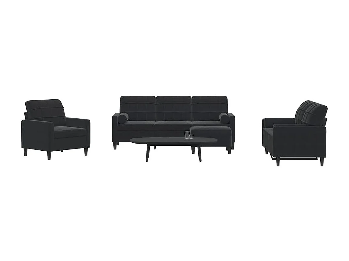 Ensemble de canapés 4pcs et coussins et traversins noir velours