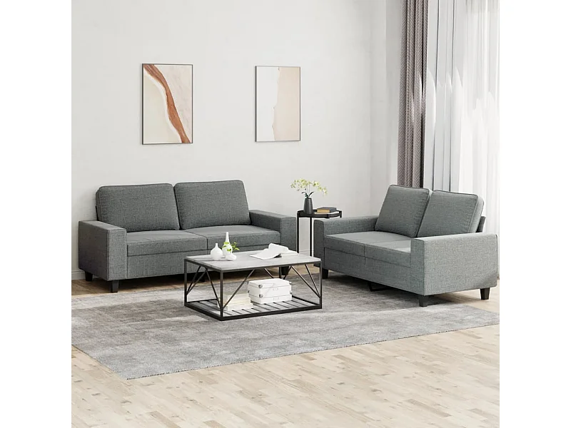 Set di Divani 2 pz Grigio Scuro in Tessuto
