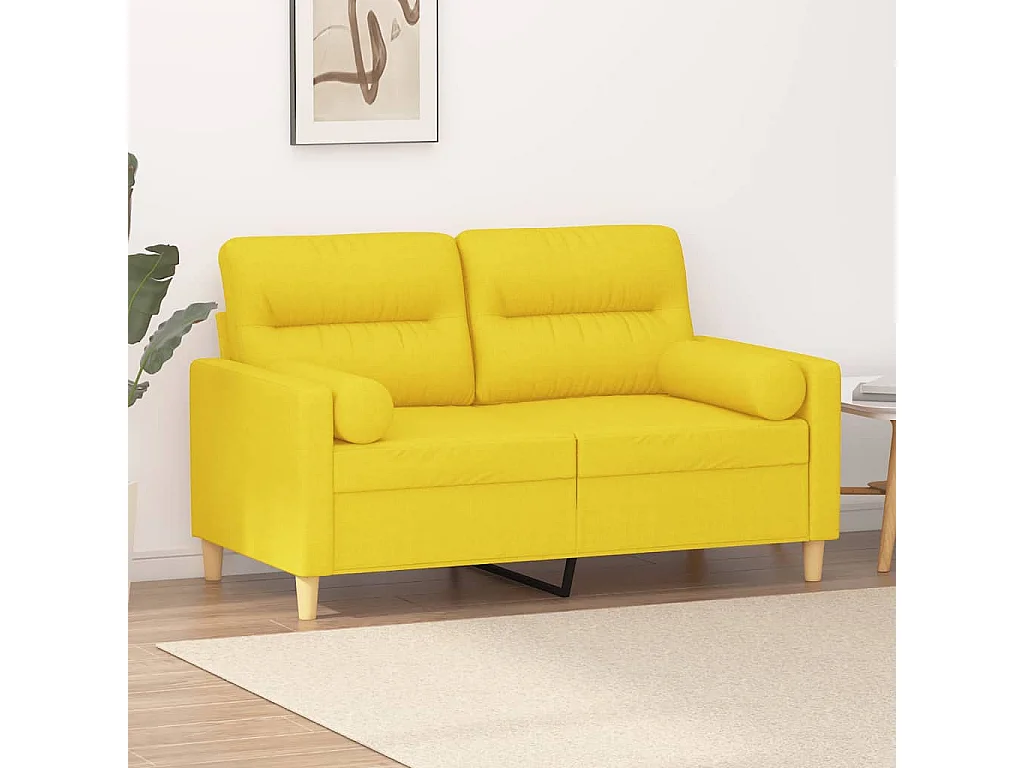 Sofá 2 lug. + almofadas decorativas 120 cm tecido amarelo-claro