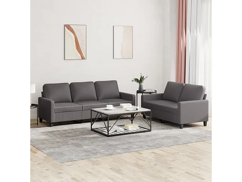 Set di Divani 2 pz con Cuscini Grigio in Similpelle