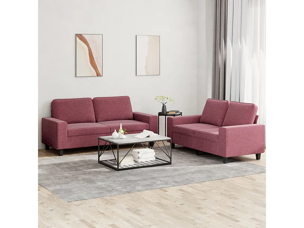 Set di Divani 2 pz Rosso Vino in Tessuto