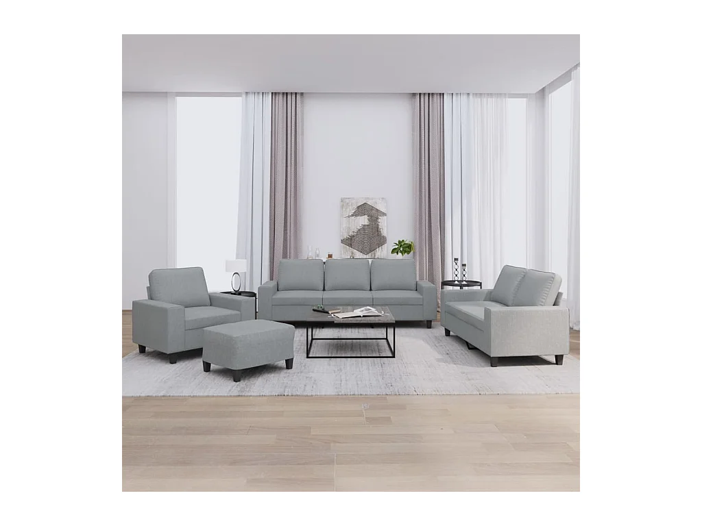 Set di Divani 4 pz Grigio Chiaro in Tessuto