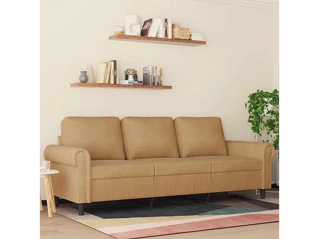 Sofá de 3 lugares 180 cm veludo castanho