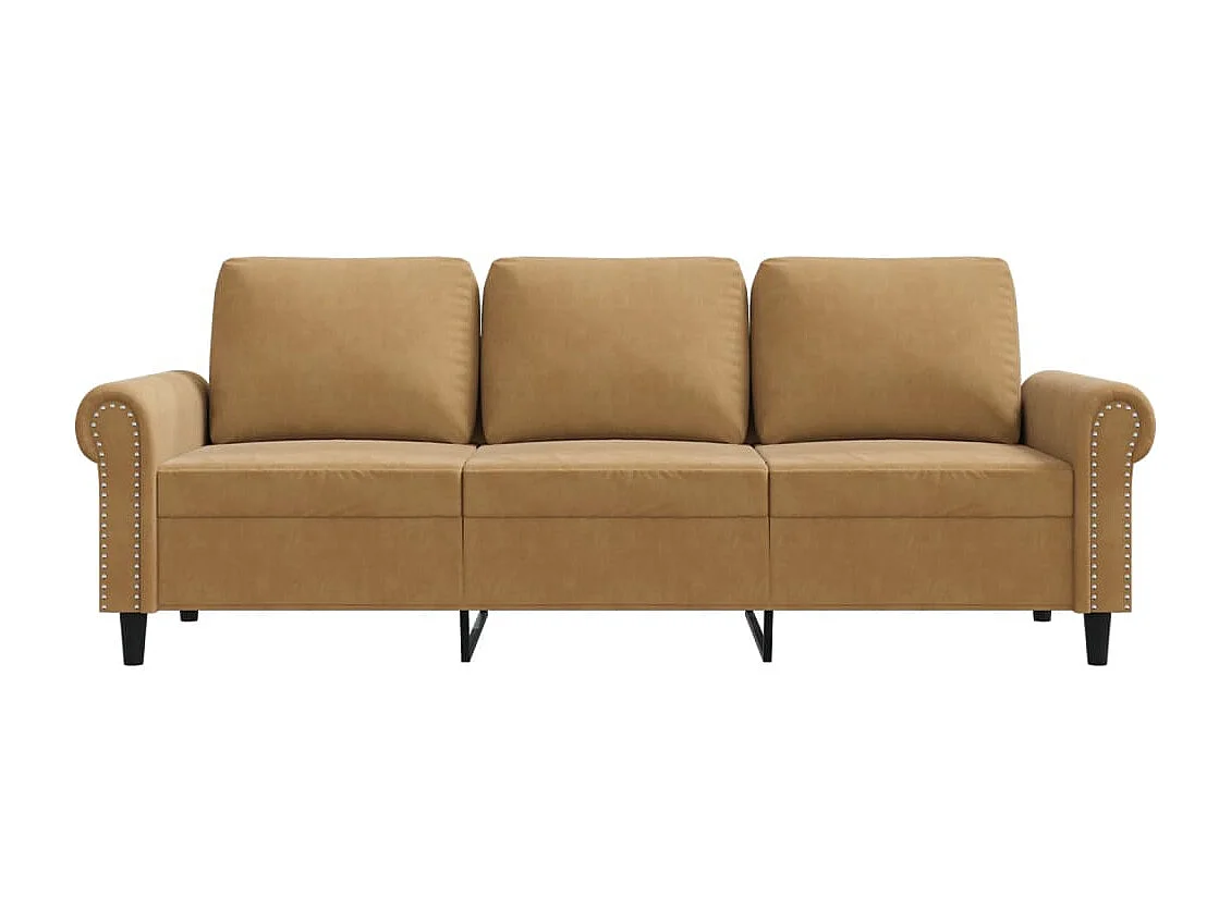 Sofá de 3 lugares 180 cm veludo castanho