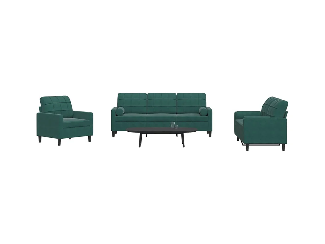 Ensemble de canapés 3 pcs avec coussins et traversins velours