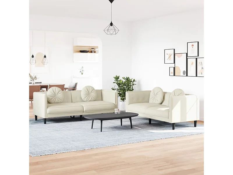 Set di Divani 2 pz con Cuscini Crema in Velluto